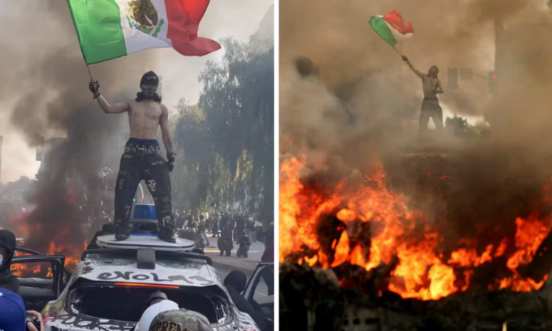 Provocación, foto de bandera en protestas de Los Ángeles: Sheinbaum