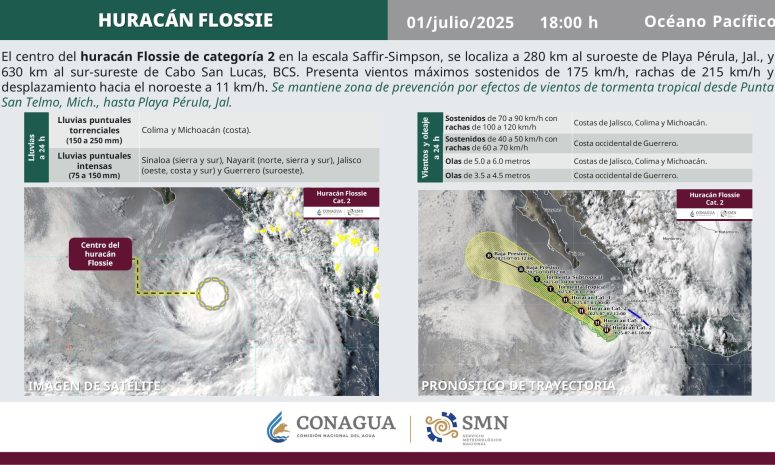 Prevén lluvias en Guerrero por las bandas nubosas del huracán Flossie