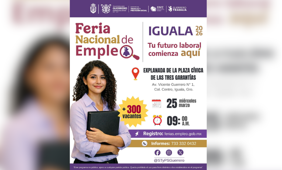 Invita Gobierno de Guerrero a la Feria Nacional del Empleo Iguala 2026 ...