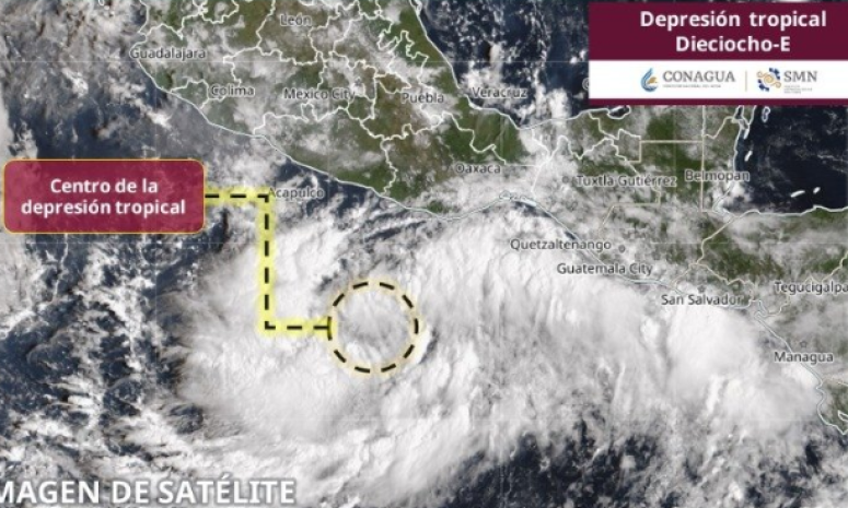 Se forma la depresión tropical 18-E al sur de Guerrero