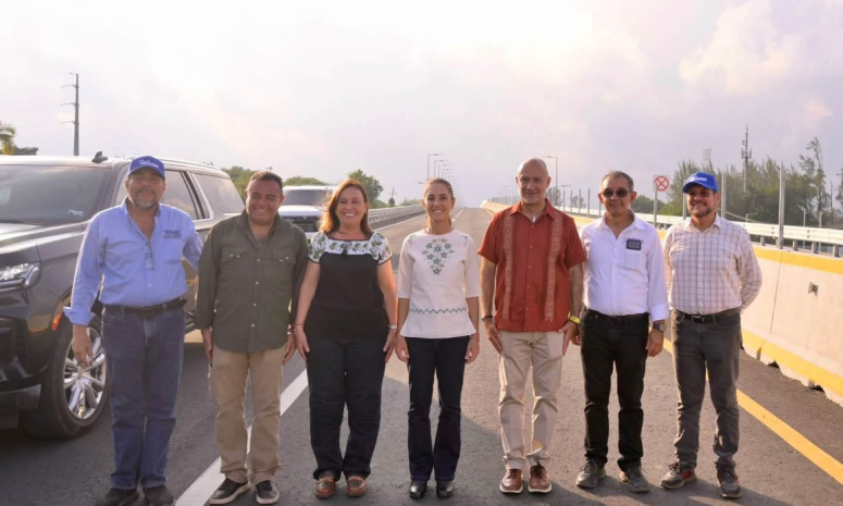 Inauguran Sheinbaum y Nahle nuevo distribuidor vial en Veracruz